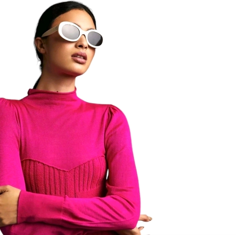 Anthropologie Turtleneck Sweater Dress Lightweight Rose Pullover Bodycon NWT SM - Picture 3 of 16
